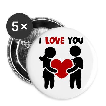 Ich Liebe Dich - Paar Verliebt Herz - Buttons groß 56 mm (5er Pack) - Weiß - Vorne