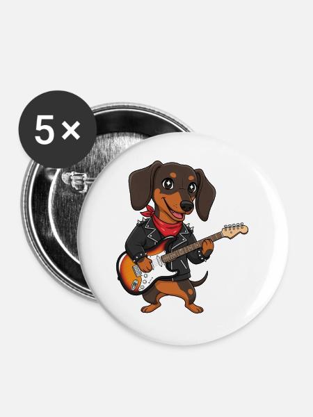 RockerDackel mit EGitarre - Buttons groß 56 mm (5er Pack) - Weiß