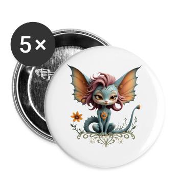 Blauer Drache mit blumigen Flügeln - Buttons groß 56 mm (5er Pack) - Weiß - Vorne