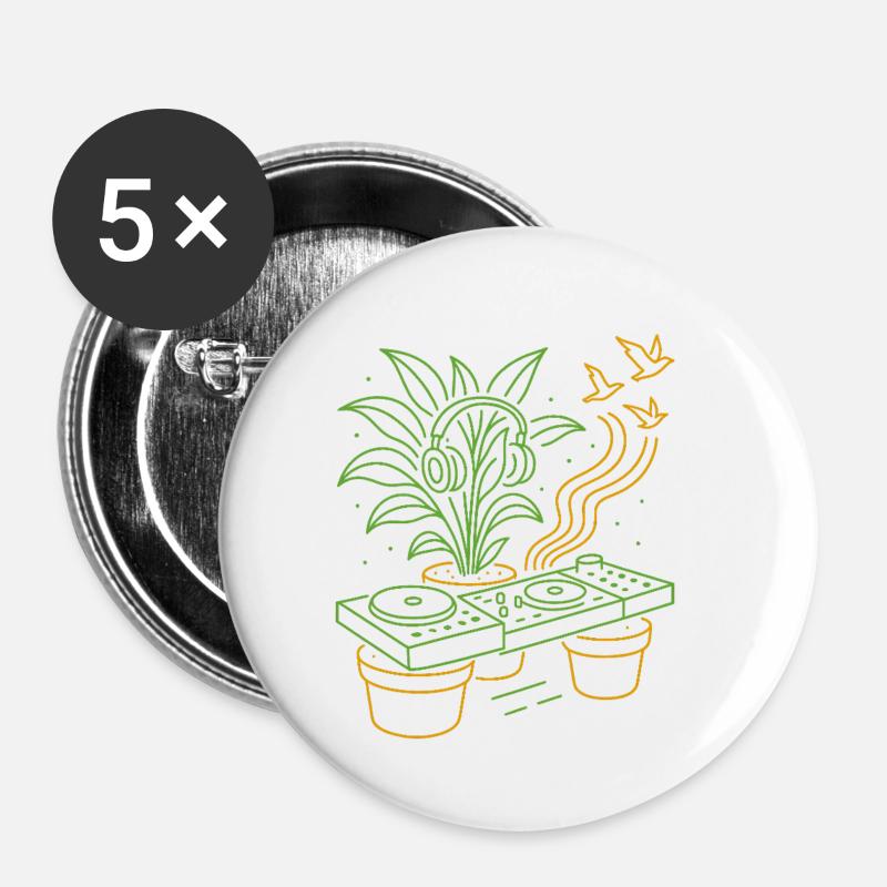 Green Groove DJ Plants - Buttons large 2.2''/56 mm (5-pack) - white