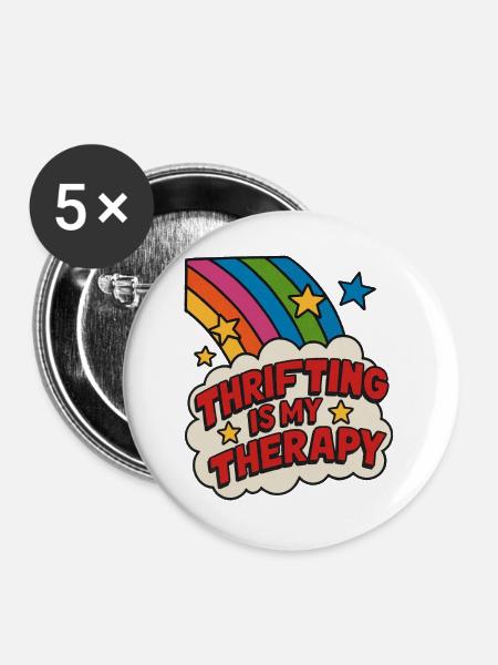 Secondhand-Therapie-Regenbogenaufkleber - Buttons groß 56 mm (5er Pack) - Weiß