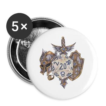 Rollenspiel Tabletop D20 Würfel Geschenk Paladin - Buttons groß 56 mm (5er Pack) - Weiß - Vorne