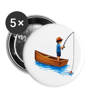 Boy fishing in boat illustration - Buttons large 2.2''/56 mm (5-pack) - white - Front