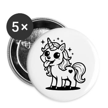 Einhorn Zunge Sterne Schwarz Symbol - Buttons groß 56 mm (5er Pack) - Weiß - Vorne