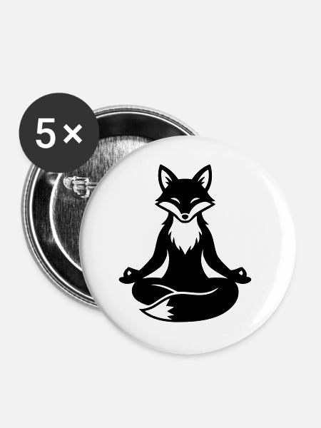 Meditierender Fuchs Zen - Buttons groß 56 mm (5er Pack) - Weiß