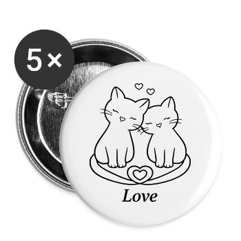 Un couple de chats mignons adore l’art en ligne | Style romantique du chat - Lot de 5 grands badges (56 mm) - blanc - Devant