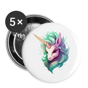 Unicorn head in rainbow hair - Buttons large 2.2''/56 mm (5-pack) - white - Front