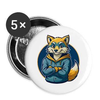 Arktischer Fuchs Kawaii Maskottchen Cartoon Clipart-Logo - Buttons groß 56 mm (5er Pack) - Weiß - Vorne