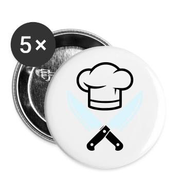 Logo du couteau chapeau de chef - Lot de 5 grands badges (56 mm) - blanc - Devant