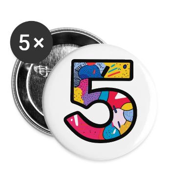 5 Number Colorful - Buttons large 2.2''/56 mm (5-pack) - white - Front
