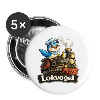 Lokvogel Vogel auf Lokomotive Geschenk Shirt Witz - Buttons groß 56 mm (5er Pack) - Weiß - Vorne