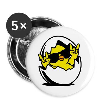 Rock Küken – Cooles Küken im Ei - Buttons groß 56 mm (5er Pack) - Weiß - Vorne