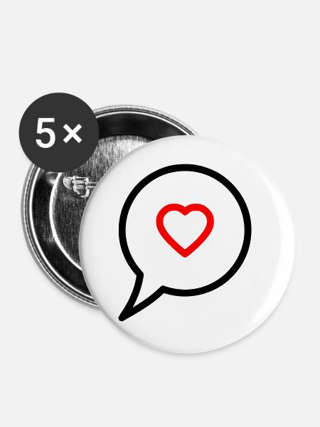 Sprechblase Herz Liebe Chat - Buttons groß 56 mm (5er Pack) - Weiß