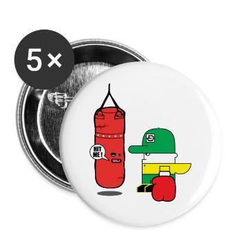 Cartoon Boxing Duo: Bold Bag Mascot - Buttons large 2.2''/56 mm (5-pack) - white - Front