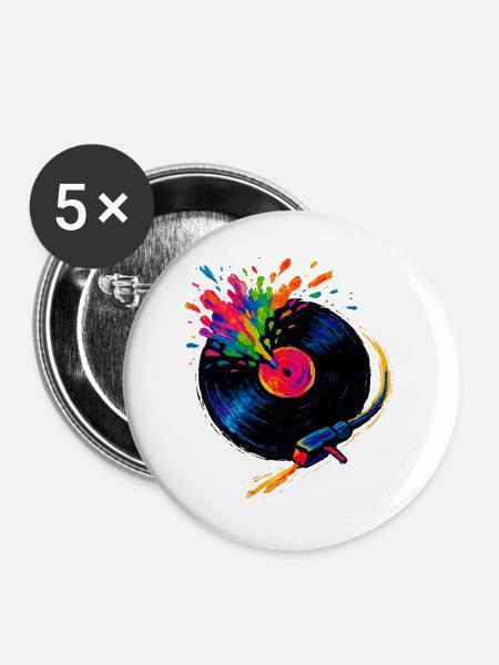 Plattenspieler buntes Pop-Vinyl - Buttons groß 56 mm (5er Pack) - Weiß