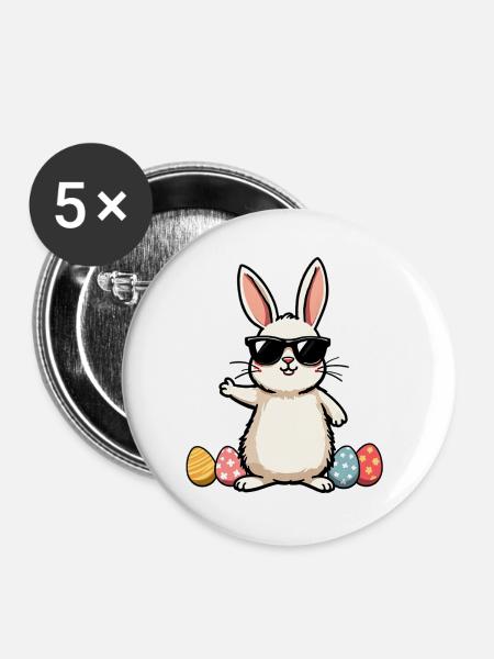 Lustiger Osterhase  - Buttons groß 56 mm (5er Pack) - Weiß