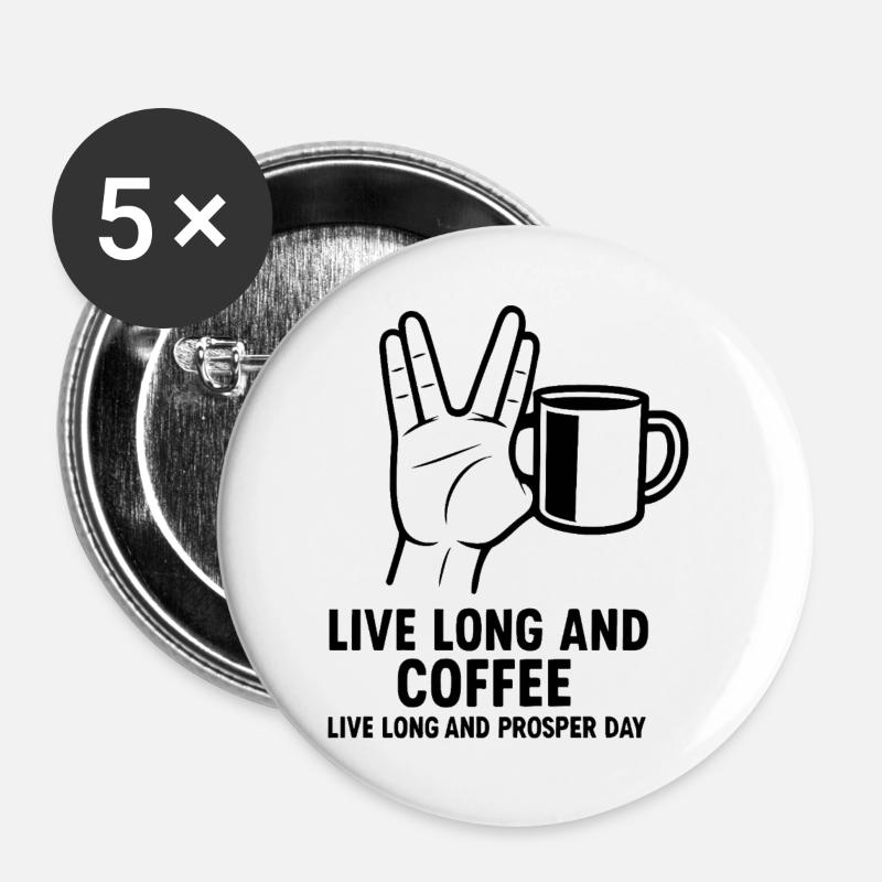 Live Long and Coffee - Buttons groß 56 mm (5er Pack) - Weiß