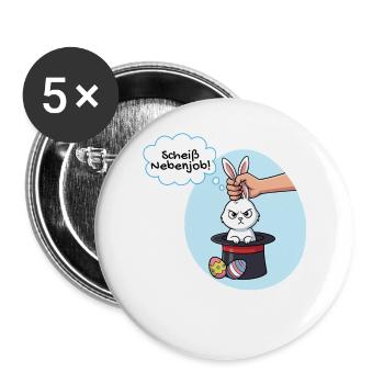 Osterhase hasst seinen Nebenjob - Buttons groß 56 mm (5er Pack) - Weiß - Vorne