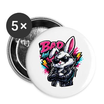 Bad Bunny Süßer Osterhase mit buntem Ei - Buttons groß 56 mm (5er Pack) - Weiß - Vorne