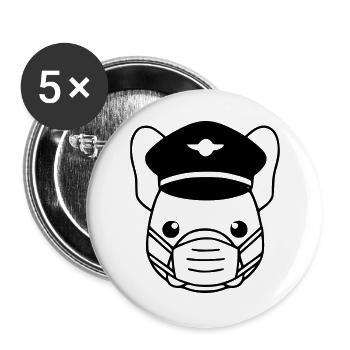 Frenchie Pilot Maske Schwarz - Buttons groß 56 mm (5er Pack) - Weiß - Vorne
