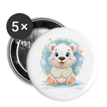 Polarbärchen im Winterzauber - Buttons groß 56 mm (5er Pack) - Weiß - Vorne