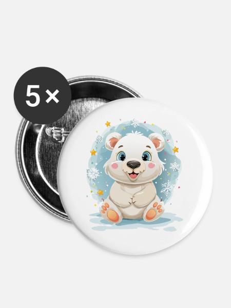Polarbärchen im Winterzauber - Buttons groß 56 mm (5er Pack) - Weiß