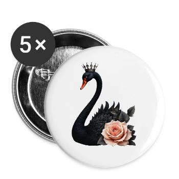 Cygne noir couronné de rose - Lot de 5 grands badges (56 mm) - blanc - Devant