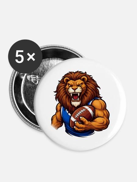 Löwe Football Maskottchen - Buttons groß 56 mm (5er Pack) - Weiß