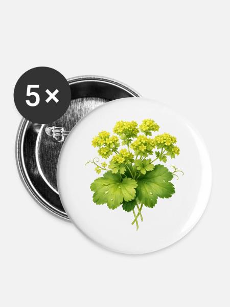 Frauenmantel Pflanze mit Blüten  - Buttons groß 56 mm (5er Pack) - Weiß