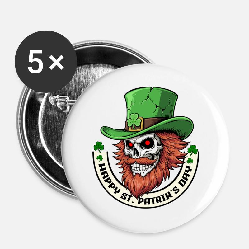 Irish Skull Vibes - Buttons groß 56 mm (5er Pack) - Weiß