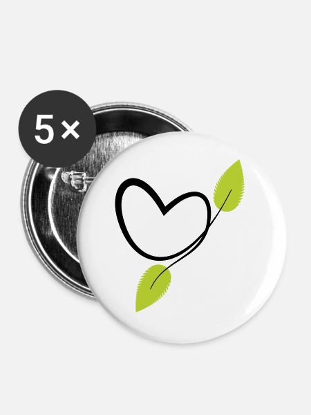 Organisches Chlorophyll-Pflanzenherz - Buttons groß 56 mm (5er Pack) - Weiß