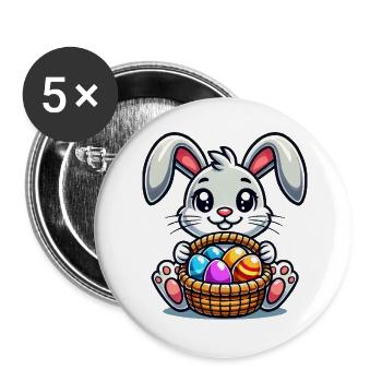 Easter bunny with colorful eggs - Buttons large 2.2''/56 mm (5-pack) - white - Front