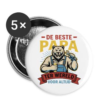 Beste Papa, Leuk Vaderdag Shirt of Hoodie - Buttons groß 56 mm (5er Pack) - Weiß - Vorne