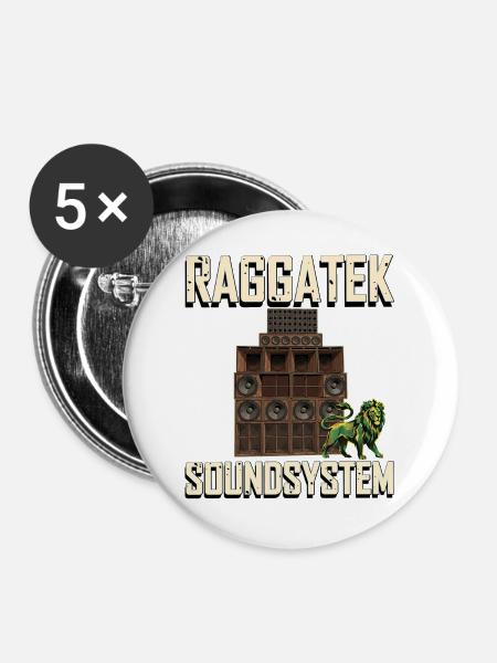 Raggatek Lion Soundsystem Jamaika - Buttons groß 56 mm (5er Pack) - Weiß