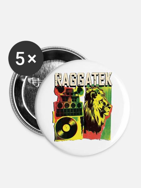 Raggatek Dub Reggae - Buttons groß 56 mm (5er Pack) - Weiß
