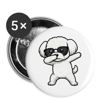 Dabbing Maltese - Buttons large 2.2''/56 mm (5-pack) - white - Front