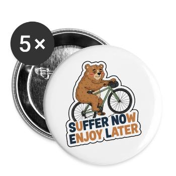 Suffer Now Enjoy Later Cycling Bear Sticker - Buttons large 2.2''/56 mm (5-pack) - white - Front