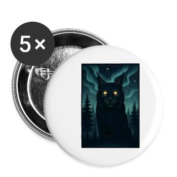 Nordlichtkater im Wald - Buttons groß 56 mm (5er Pack) - Weiß - Vorne