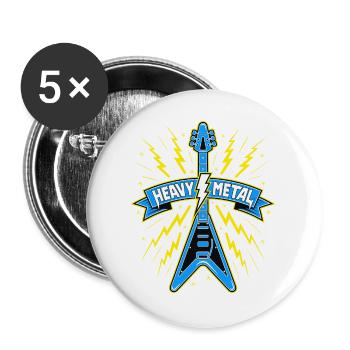 Heavy Metal Banner mit E-Gitarre - Buttons groß 56 mm (5er Pack) - Weiß - Vorne
