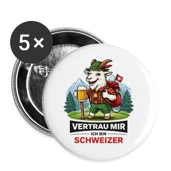 Alpine Goat Hiker with Beer - Buttons large 2.2''/56 mm (5-pack) - white - Front