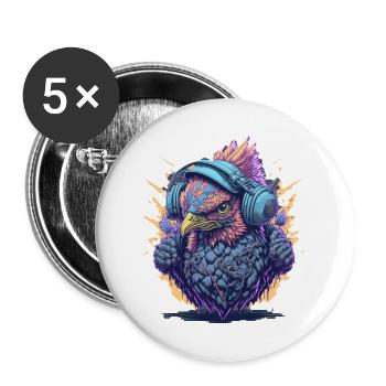 DJ avec un casque - Lot de 5 grands badges (56 mm) - blanc - Devant