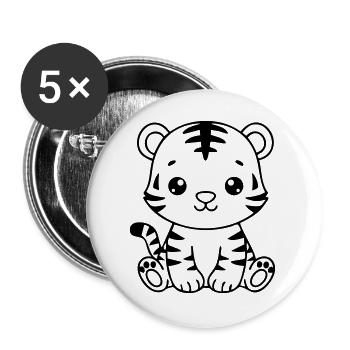 Cute Baby Tiger – Black & White Cub - Buttons large 2.2''/56 mm (5-pack) - white - Front