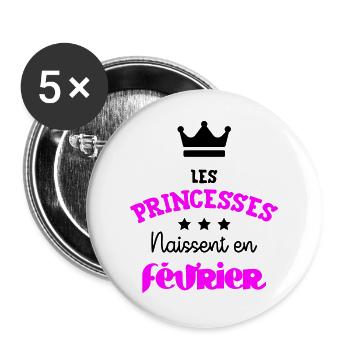 Prinzessin geboren im Februar Geburtstagsgeschenk - Buttons groß 56 mm (5er Pack) - Weiß - Vorne