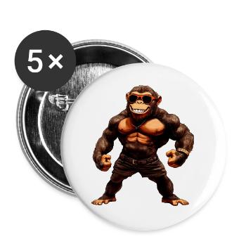 Affe Sport Tier - Buttons groß 56 mm (5er Pack) - Weiß - Vorne