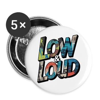 Low and Loud Motif for JDM & Tuning Fans - Buttons large 2.2''/56 mm (5-pack) - white - Front