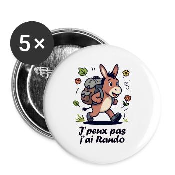 Âne randonneur, je peux pas j'ai rando - Lot de 5 grands badges (56 mm) - blanc - Devant