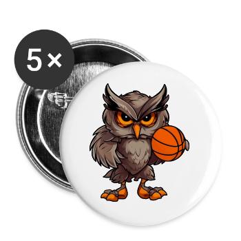 Hibou de basket-ball - Lot de 5 grands badges (56 mm) - blanc - Devant
