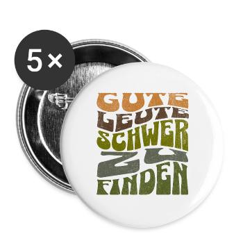 Gute Leute - Schwer zu finden Retro Shirt  - Buttons groß 56 mm (5er Pack) - Weiß - Vorne