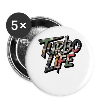 Turbo Life Camo Motiv für JDM Fans Männer Jungs - Buttons groß 56 mm (5er Pack) - Weiß - Vorne
