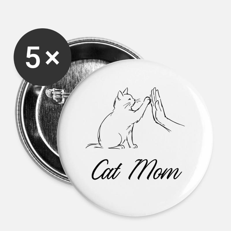 Cat Mom - Buttons large 2.2''/56 mm (5-pack) - white